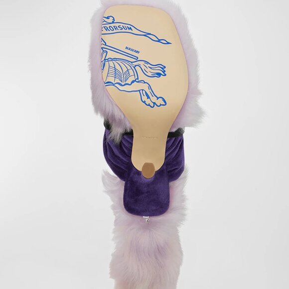 Burberry Fox Velvet Shearling Stiletto Slide Sandals - Picture 4 of 6